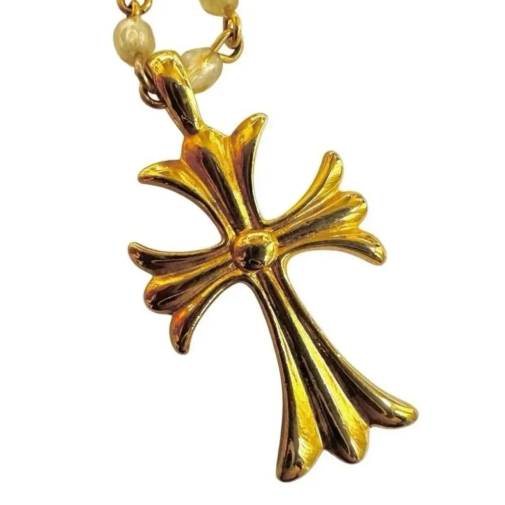 Worthington beaded  gold tone cross necklace